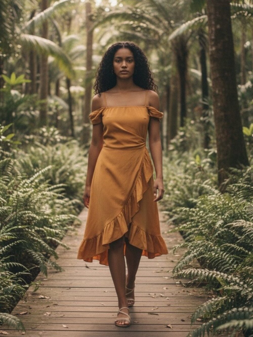 Maje Routila Cold Shoulder Ruffle Dress 1 US S Terracotta Midi